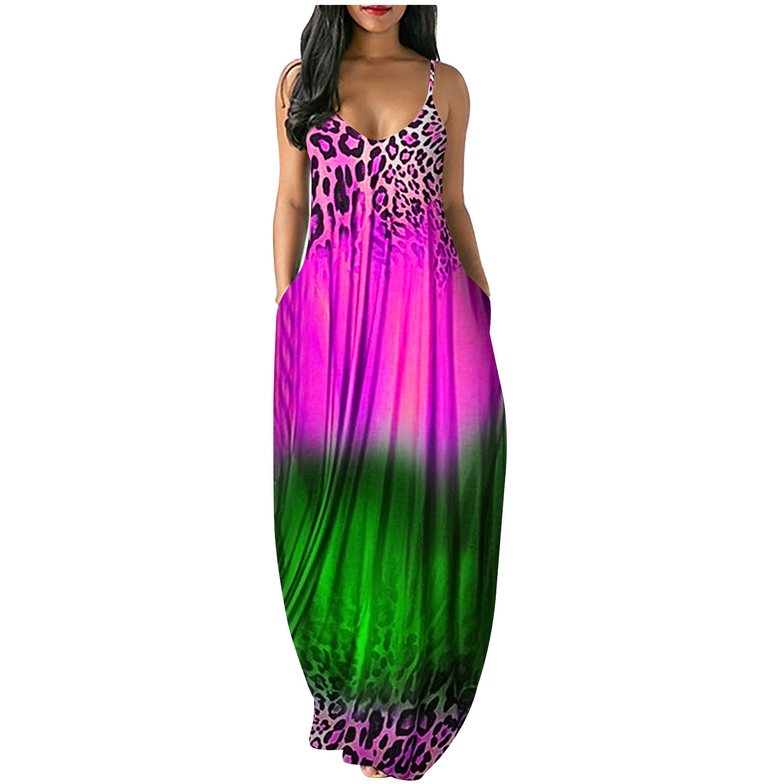 Gradient Print Sleeveless A-Line Maxi Dress