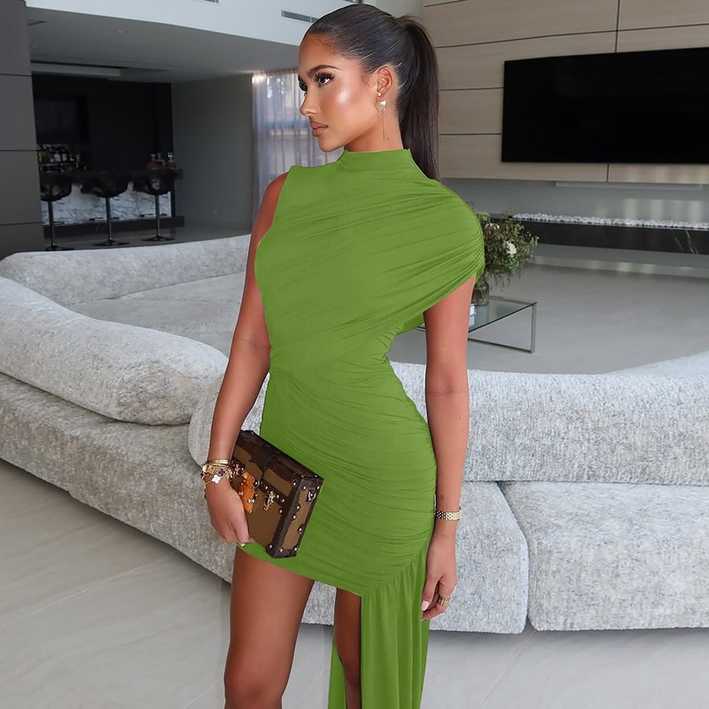 Women's Slim Fit Ruched Bodycon Sleeveless Dress with Round Neck