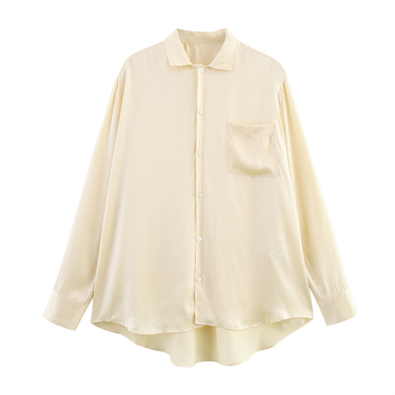 Satin Shirt and Pants Set with Pocket Detail