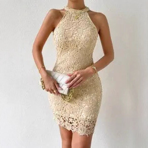 Women's Sleeveless Lace Trim Bodycon Dress Solid Color