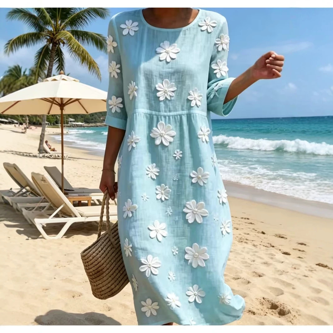 Women's Daisy Print Pleated Midi Dress