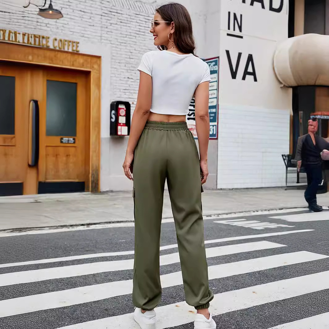 Lace-Up Loose Cargo Pants with Flap Pockets and Cuffed Ankles