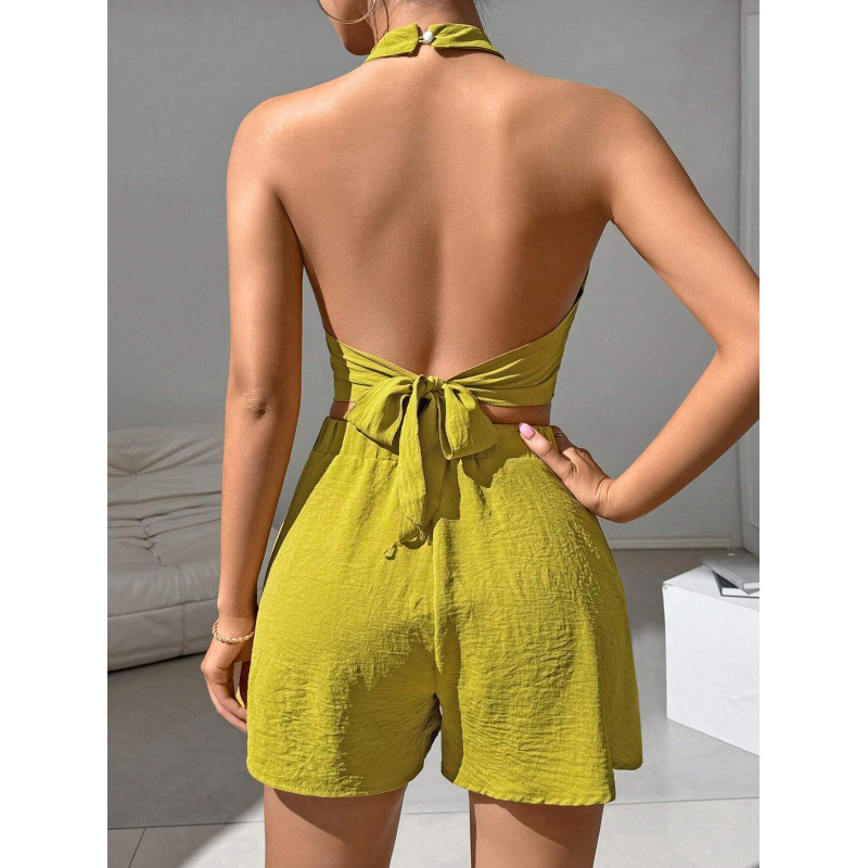 Women's Summer Solid Color Halter Cami and Shorts Set