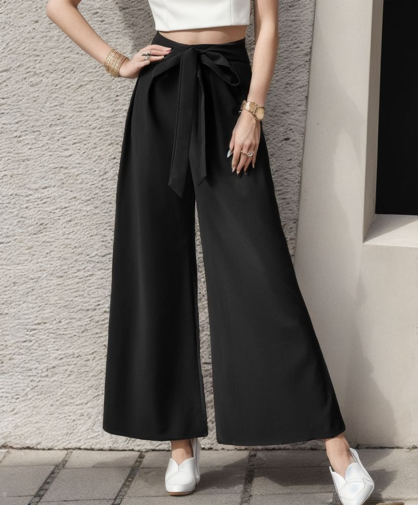 High-Waist Tie-Front Wide-Leg Commuter Pants