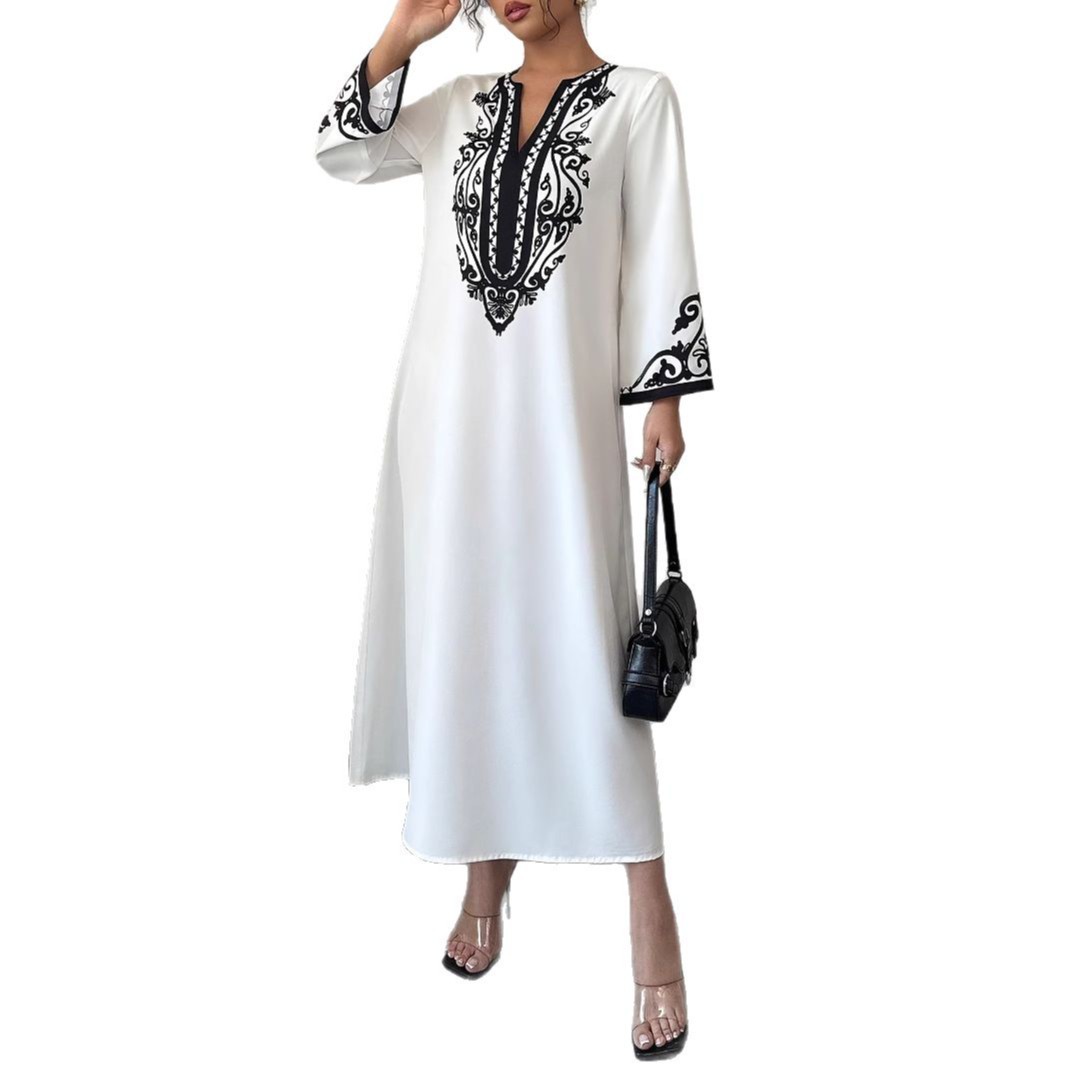 V-Neck Long Sleeve Embroidered Fringe Black Maxi Dress