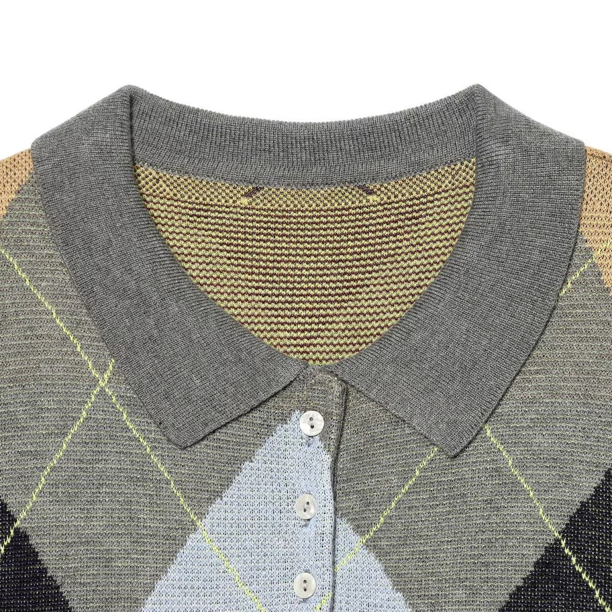 Preppy Color-Block Argyle Long-Sleeve Knit Cardigan