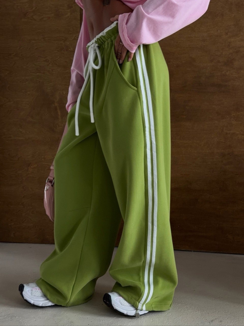 Side-Stripe High-Waist Straight-Leg Wide-Leg Pants Retro Sporty Relaxed Casual Women's