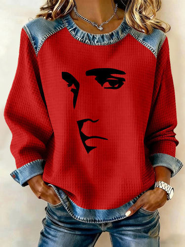 Women's Striped Paw Print Tribal Graphic Crewneck Sweatshirt