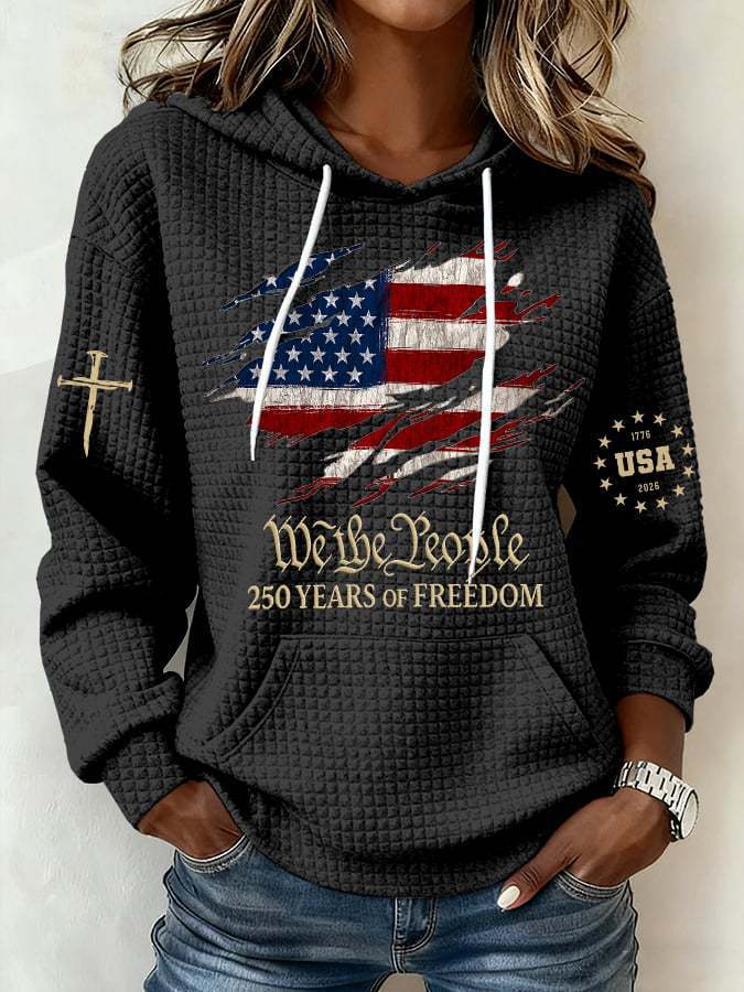 Women's USA Flag Print Hooded Sweatshirt Casual Pullover