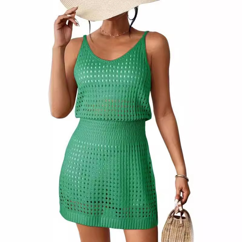 Sexy Knit Cami Dress with Waist-Cinching and Cutout Detail, White Beach Dress