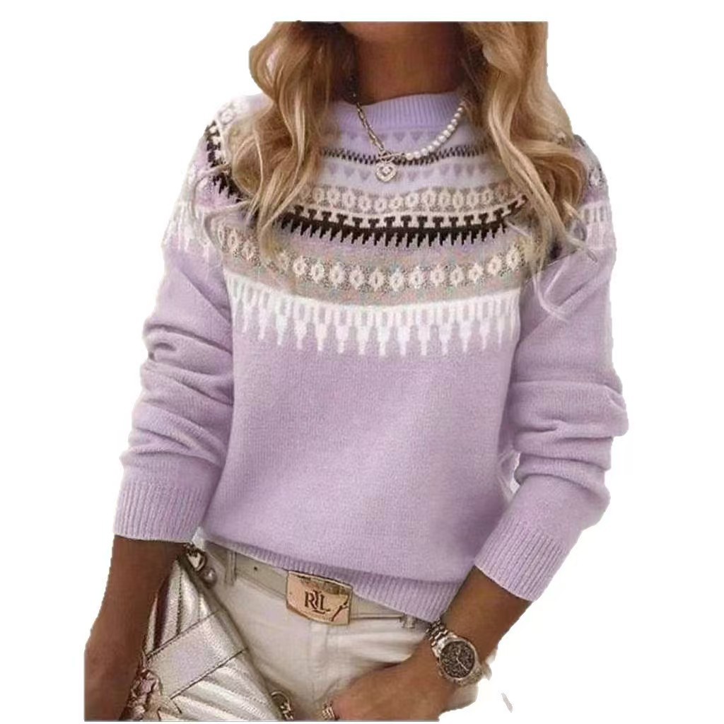 Women's Colorblock Crewneck Pullover Knit Sweater