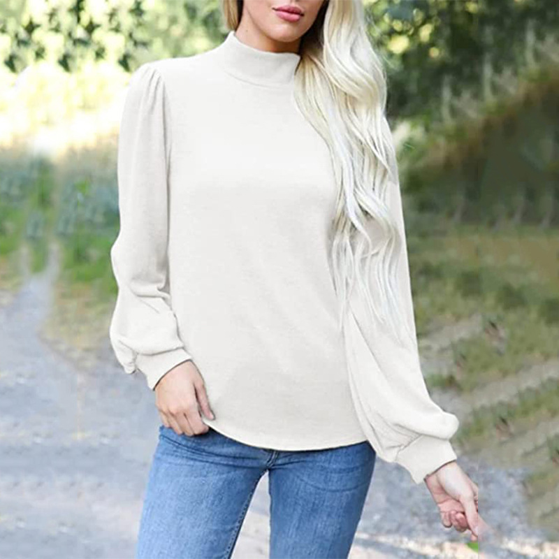 Button-Down High Neck Balloon Sleeve Loose Knit Sweater