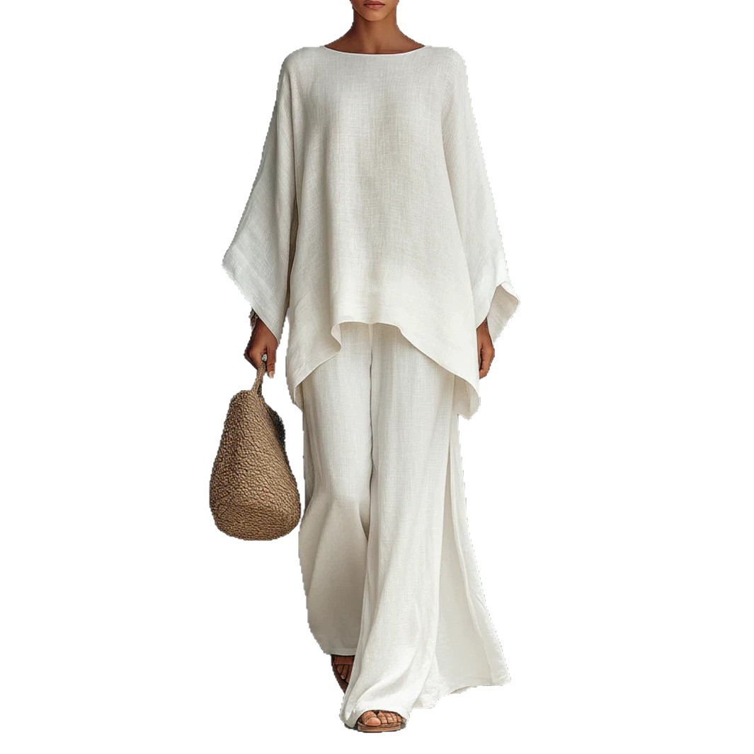 Women's Elegant Solid Color Shirt & Wide-Leg Pants Set