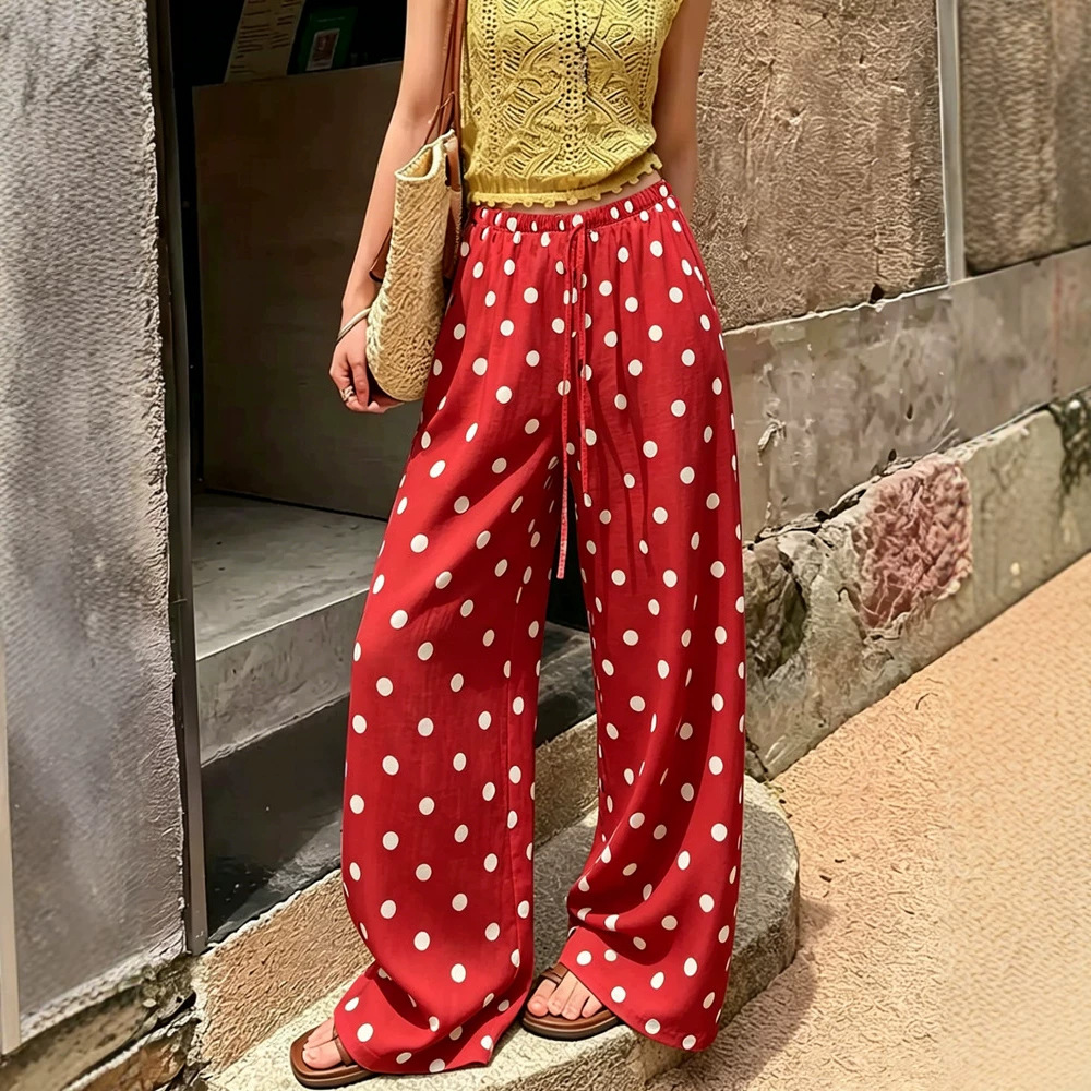 Women's Polka Dot Straight-Leg Casual Pants