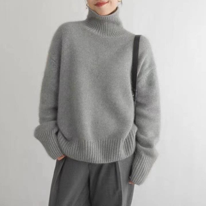 Women's Thick Solid Turtleneck Short Pullover Loose Sweater