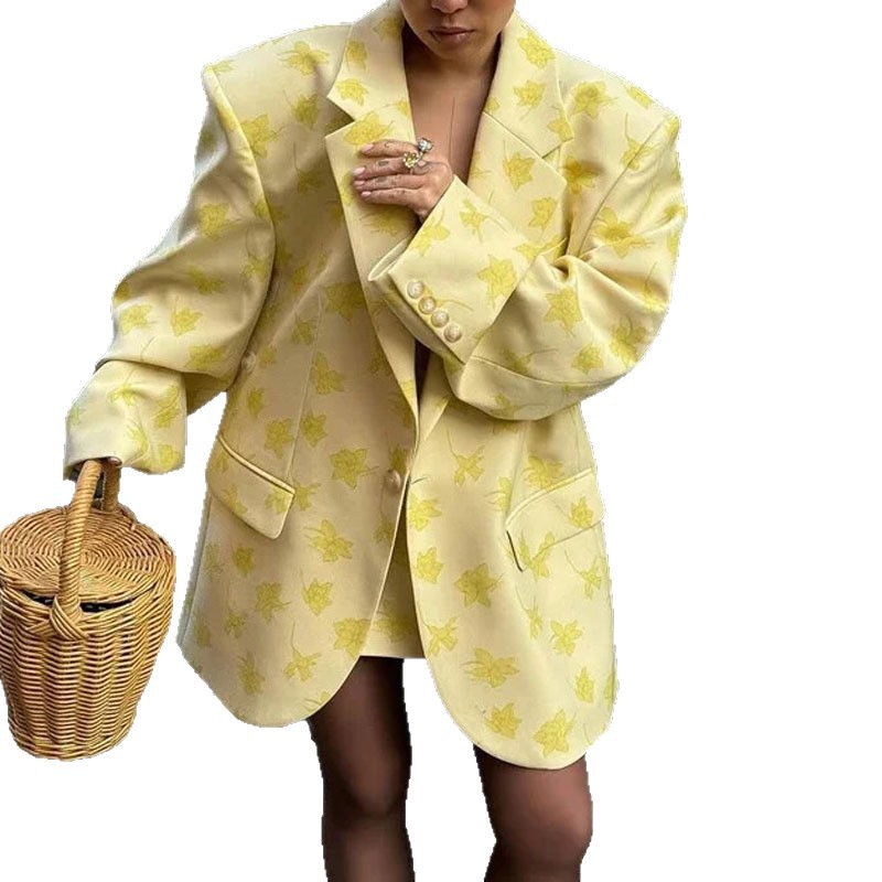 Women's Loose Fit Long Sleeve Printed Blazer & Skirt Set