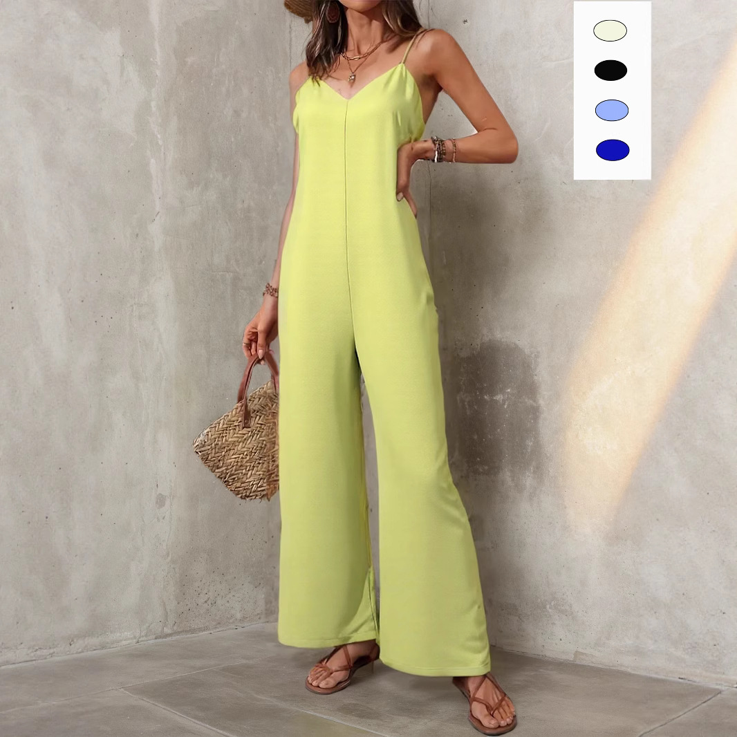 Women's Solid Sleeveless Wide-Leg Jumpsuit