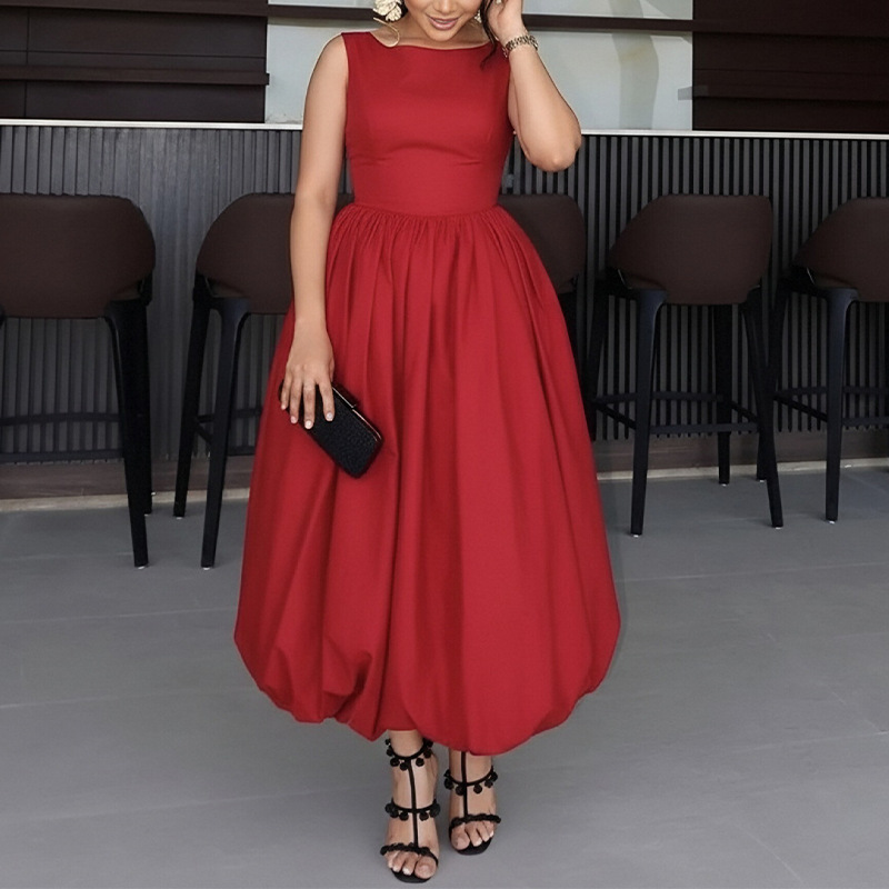 Women's Solid Color Sleeveless High Waist Midi Dress