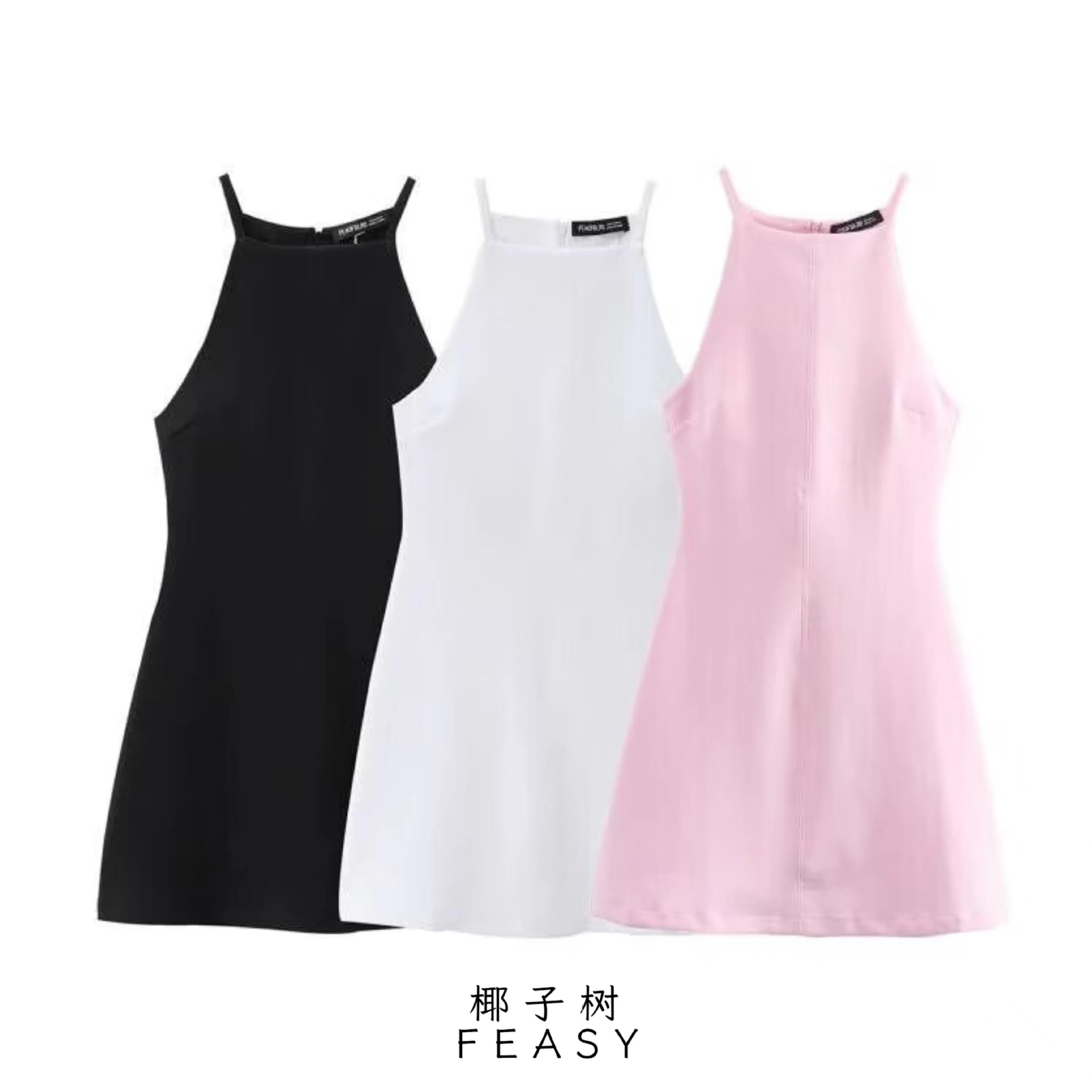 Women's Halter Neck A-Line Mini Dress Double-Face Knit High Waist