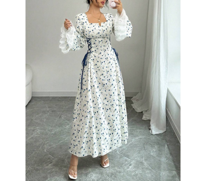 Floral Print Long Sleeve Tie-Waist Midi Dress