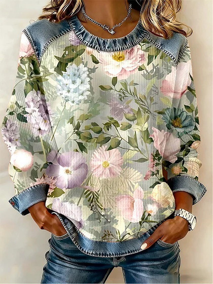Women's Floral Botanical Print Crewneck Sweatshirt