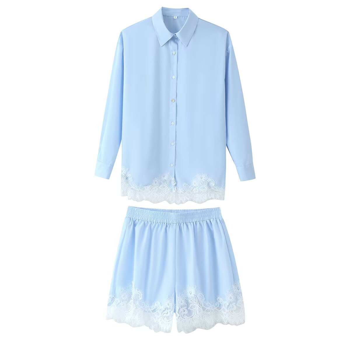 Women's Lace-Trim Shirt and Shorts Set Casual Two-Piece Outfit