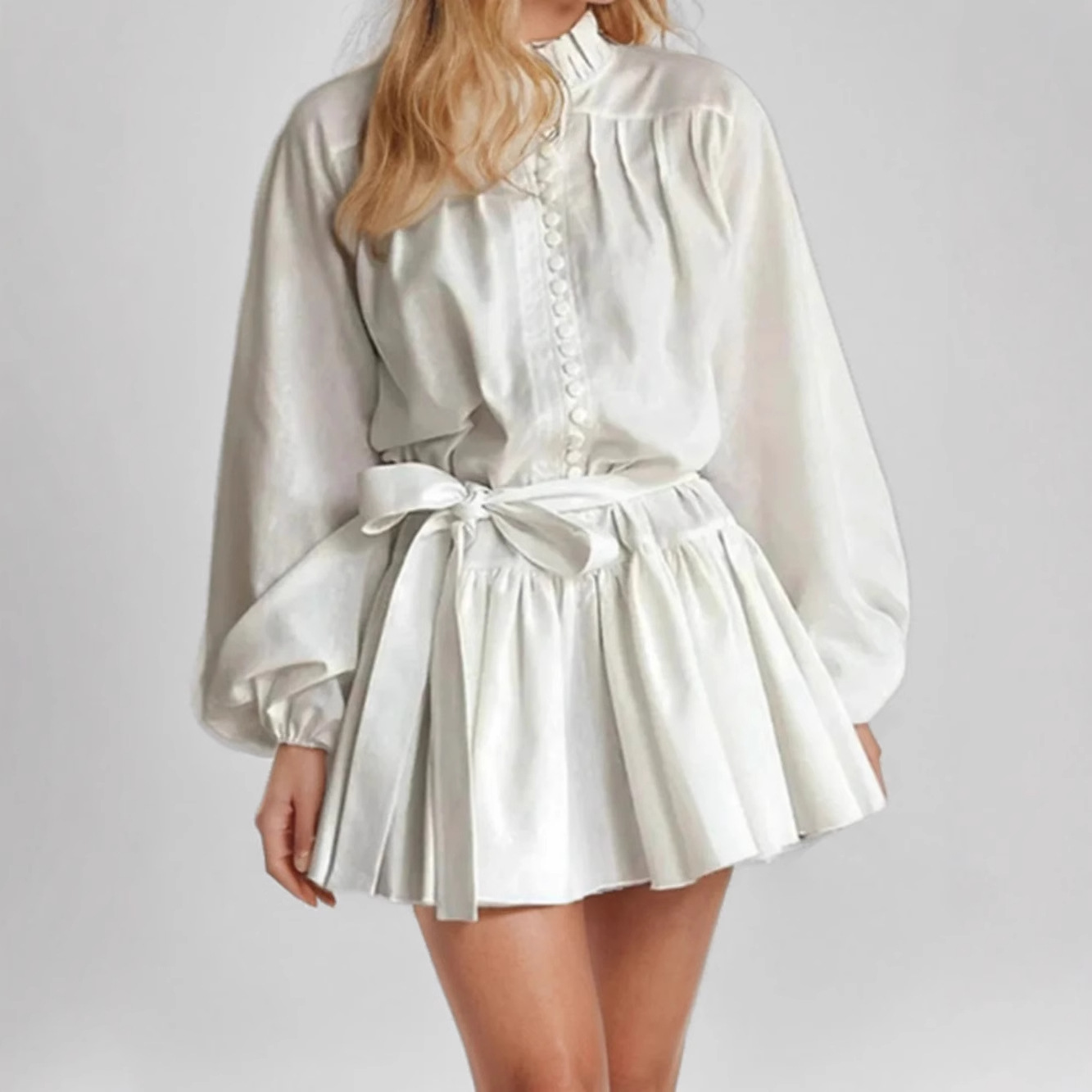 Elegant Long Sleeve Tie-Front Chinese-Inspired Print Dress