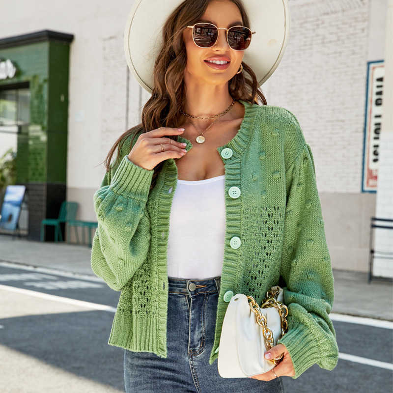Women's Round Neck Mohair Cardigan Sweater