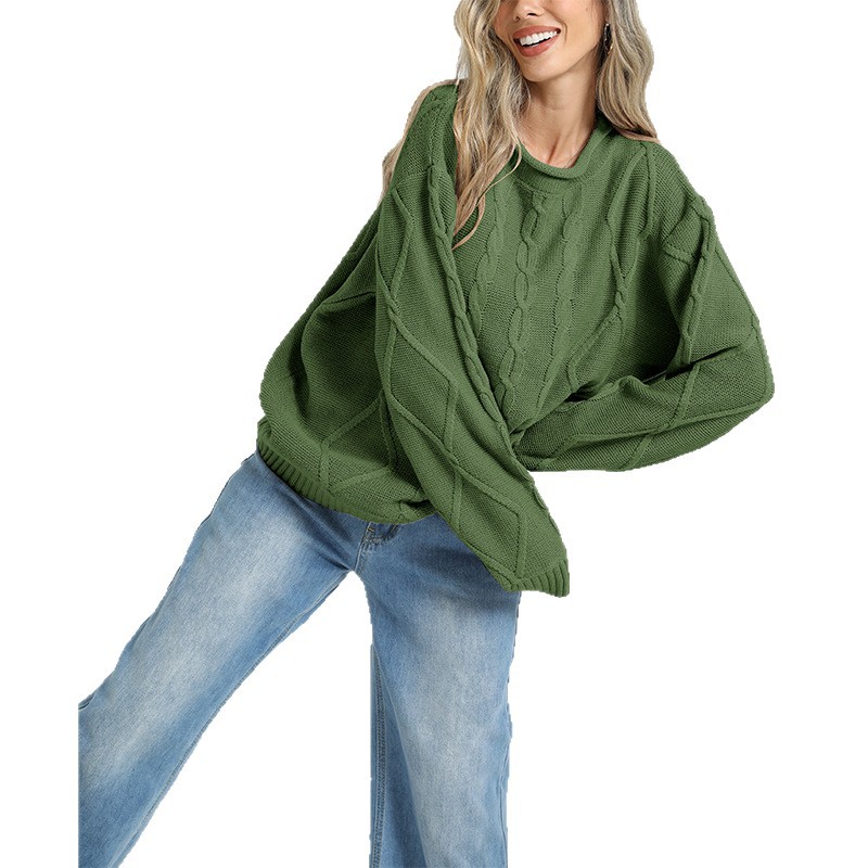 Women's Cable-Knit Crewneck Long-Sleeve Pullover Sweater