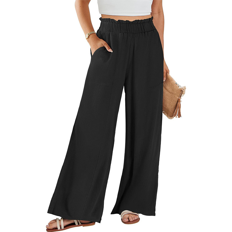 High-Waist Linen-Blend Wide-Leg Pants with Pockets
