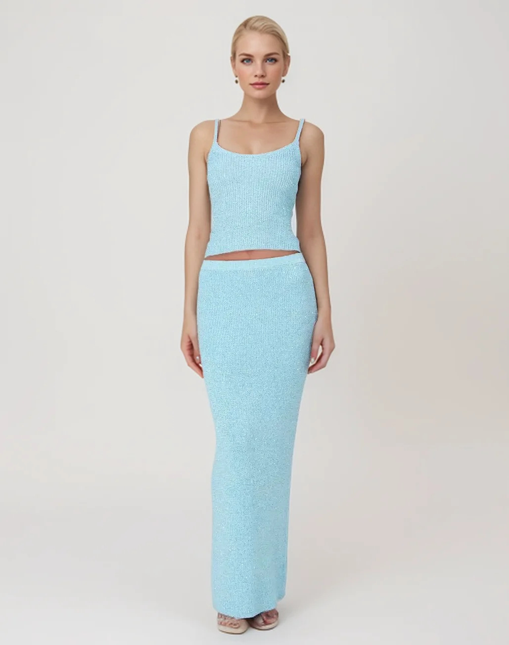 Women's Striped Cami Top and Bodycon Midi Skirt Set
