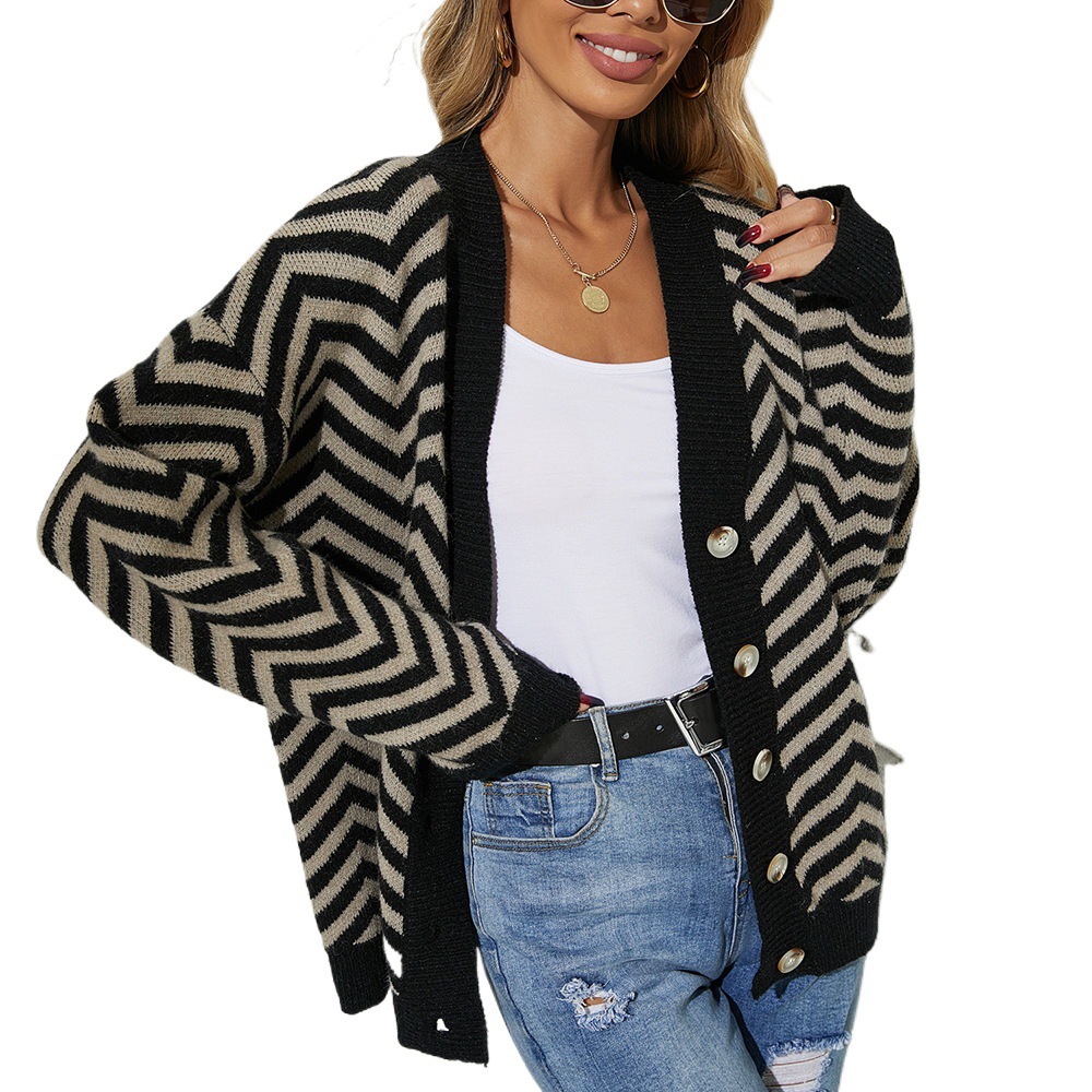 Women's Striped Button-Front Cardigan Knit Sweater