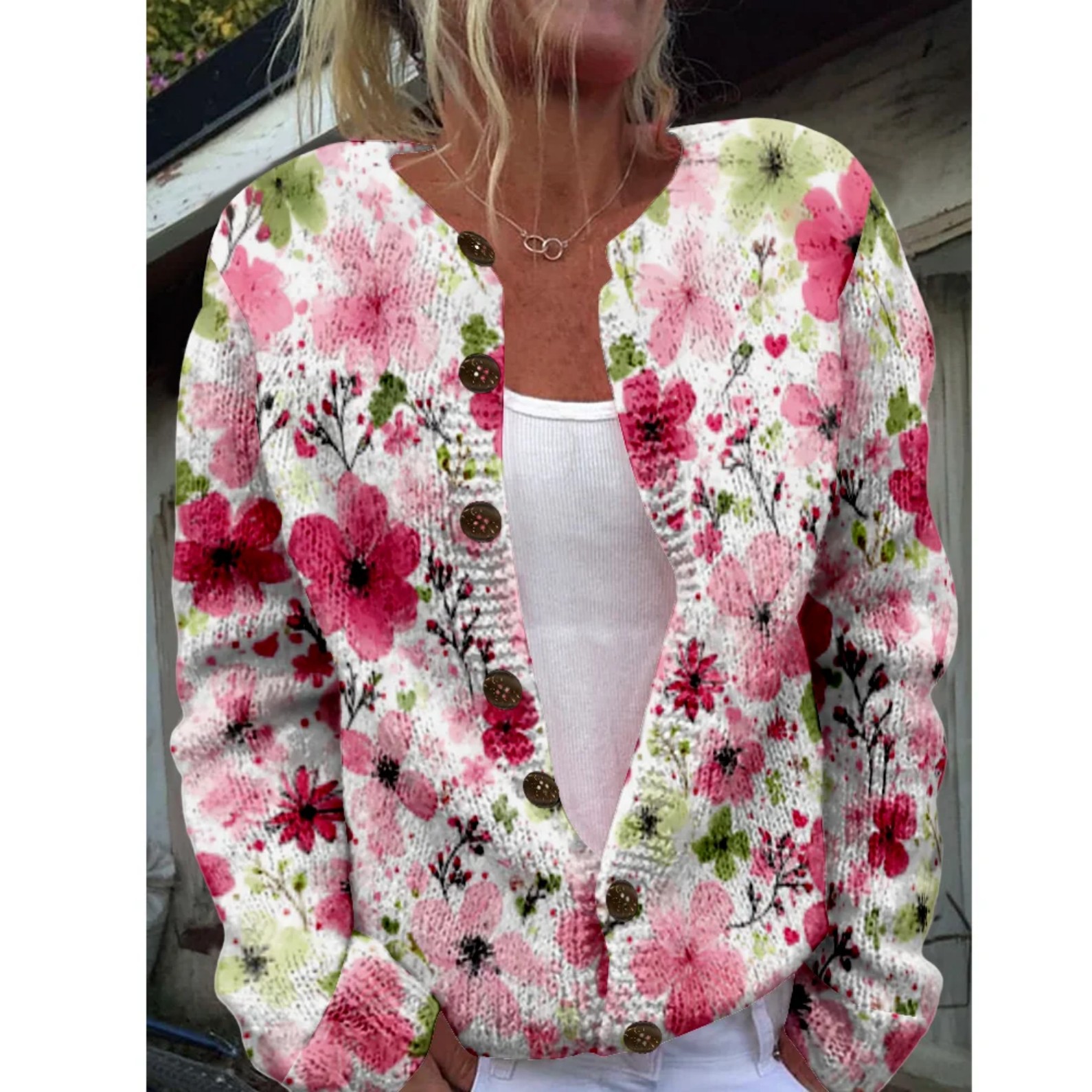 Women's Floral Print Button-Down Cardigan Sweater