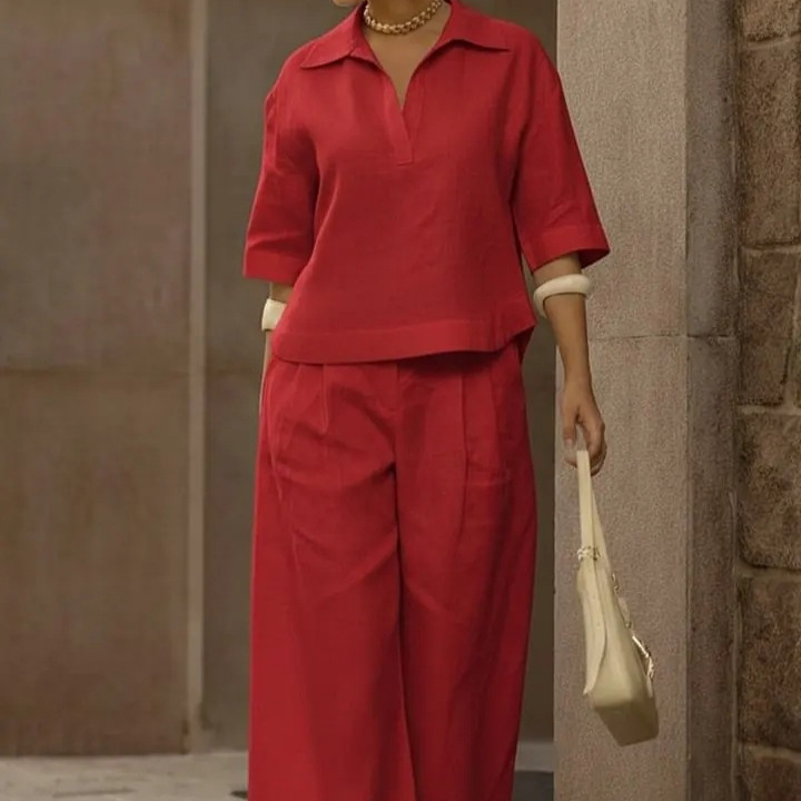 Women's Casual Loose Two-Piece Shirt Collar Set