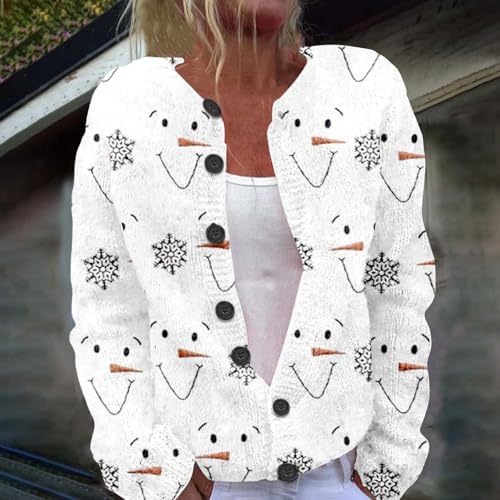 Women's Winter Forest Snowman Print Button Cardigan Sweater