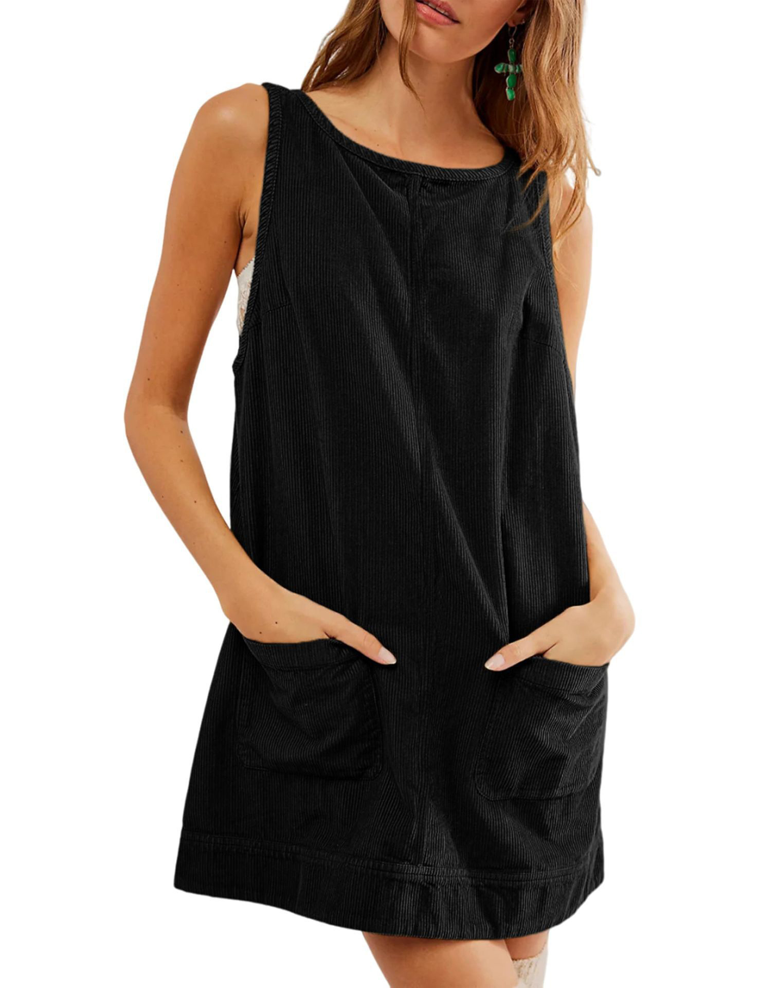Corduroy Sleeveless Tank Dress with Pockets