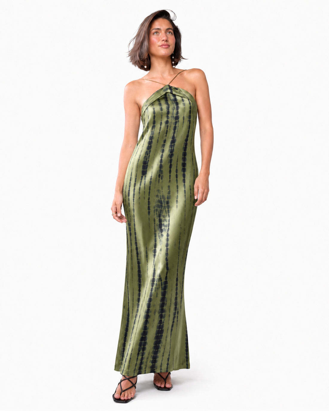 Women's Halter Neck Lotus Print Backless Bodycon Maxi Dress