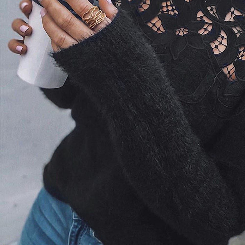 Lace-Trim Off-Shoulder Long-Sleeve Knit Top