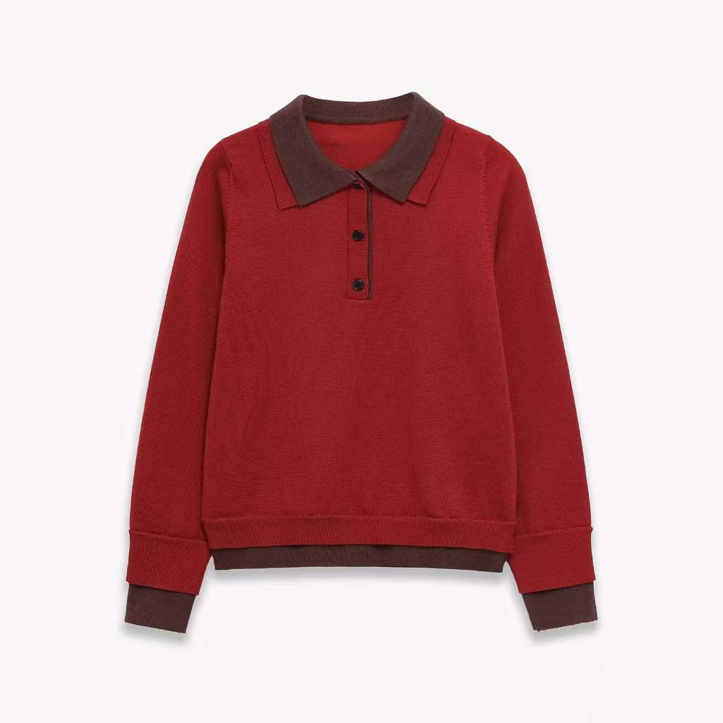 Classic Solid Knit Polo Sweater Long Sleeve Pullover