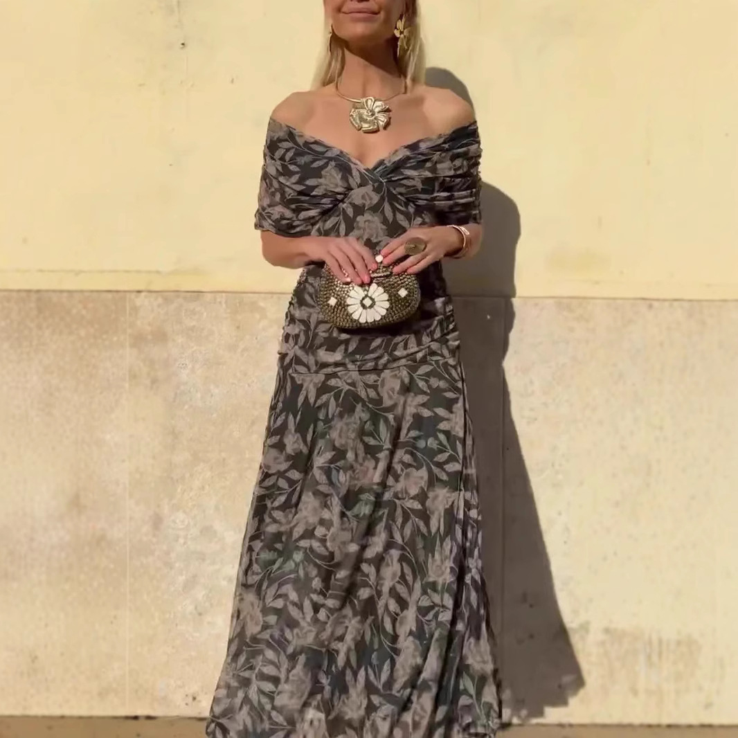 Women's V-Neck Print Long Dress
