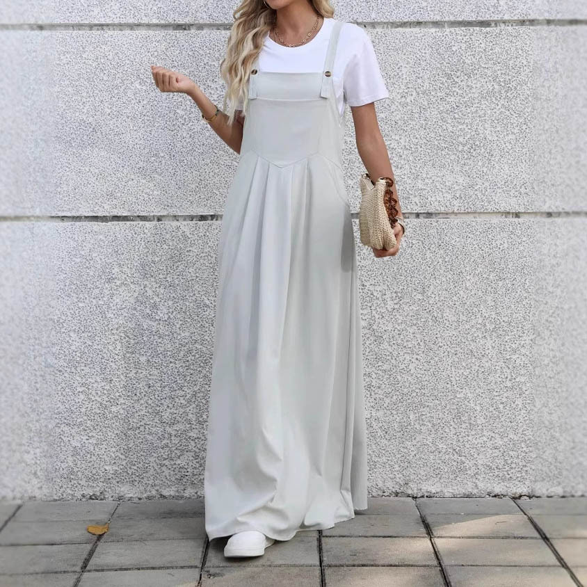 Women's Sleeveless High-Waist Pleated Midi Dress with Pockets