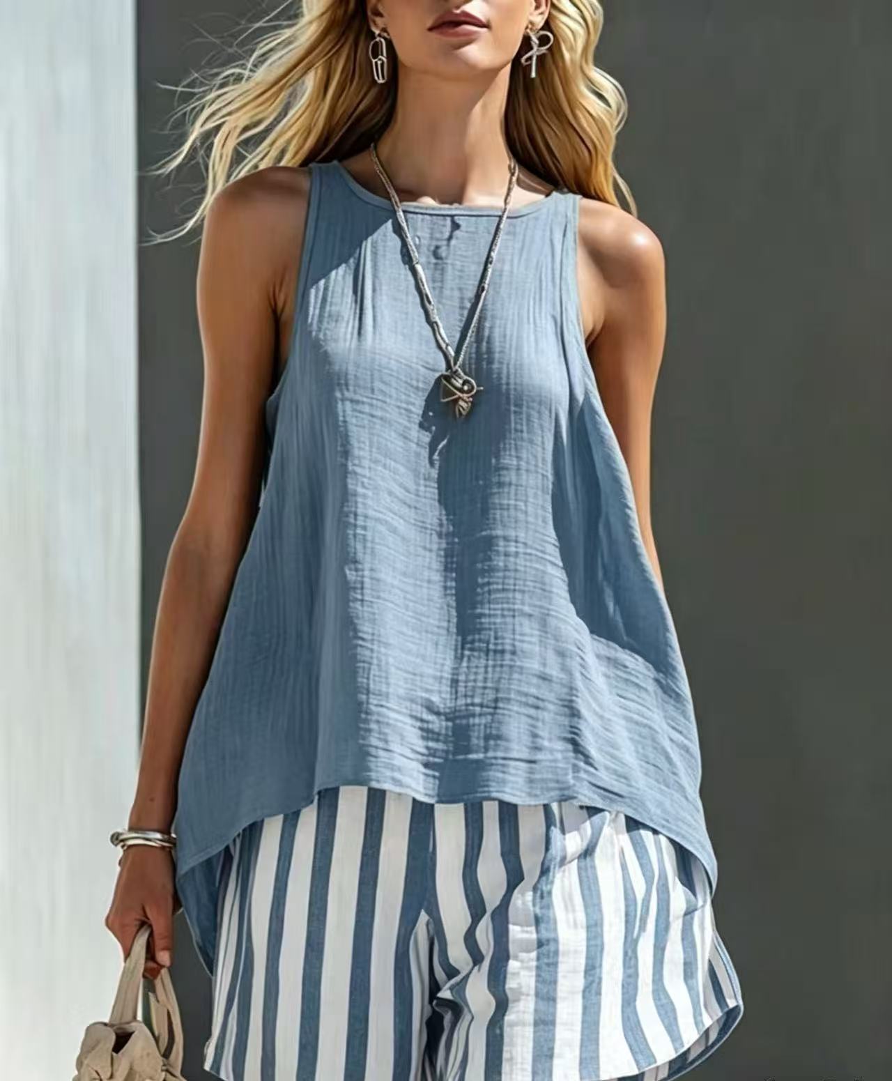 Women's Solid V-Neck Long-Sleeve Cotton-Linen Shirt Casual Loose Button-Up Top