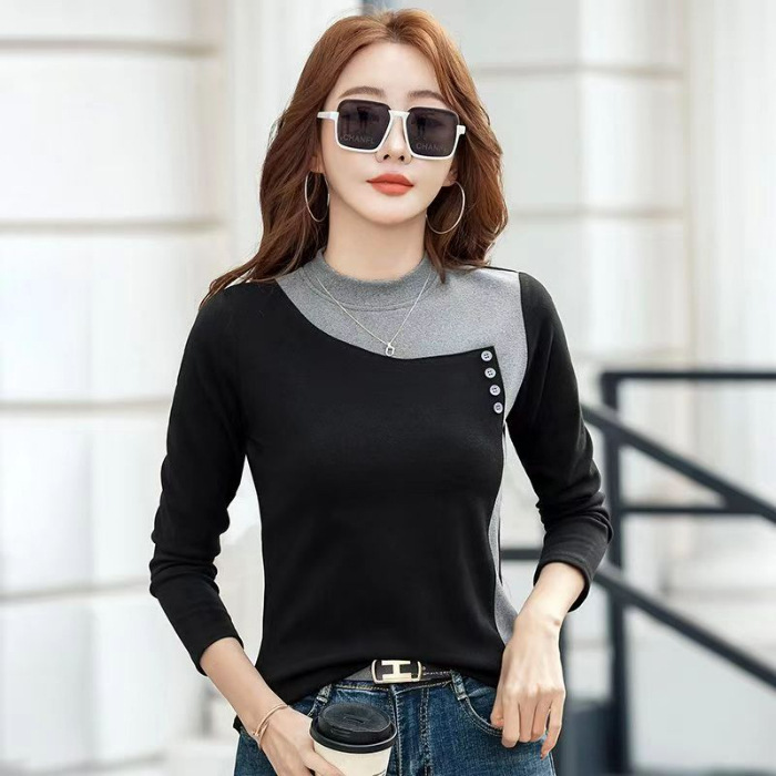 Fleece-Lined Slim Fit Long Sleeve T-Shirt Solid Color Pullover