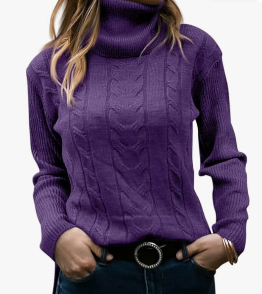 Women's Solid Turtleneck Knit Sweater Long Sleeve Pullover