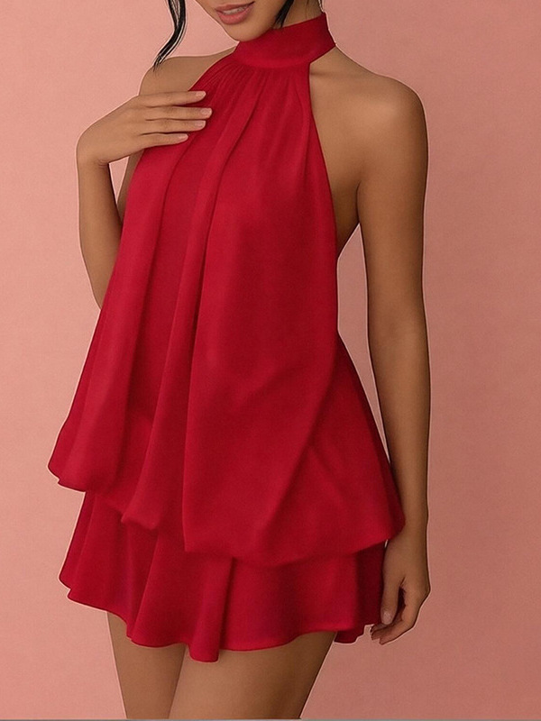 Women's Sleeveless Halter Backless Tie A-Line Mini Dress