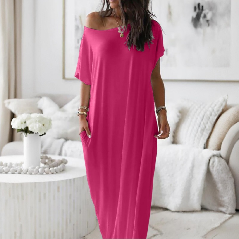 Women's Solid Short-Sleeve Long Casual Dress