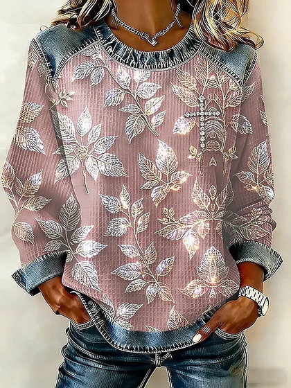 Women's Floral Botanical Print Crewneck Sweatshirt