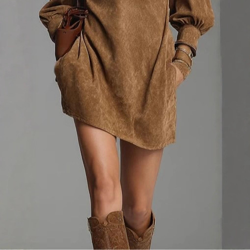 Women's Solid V-Neck Zip Casual Dress