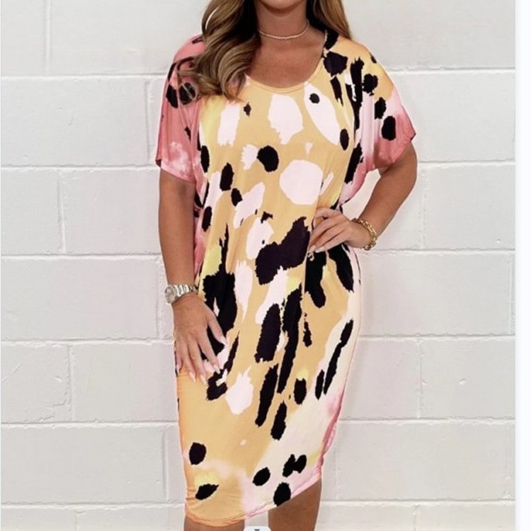 Women's Plus Size Printed Short Sleeve Casual Dress