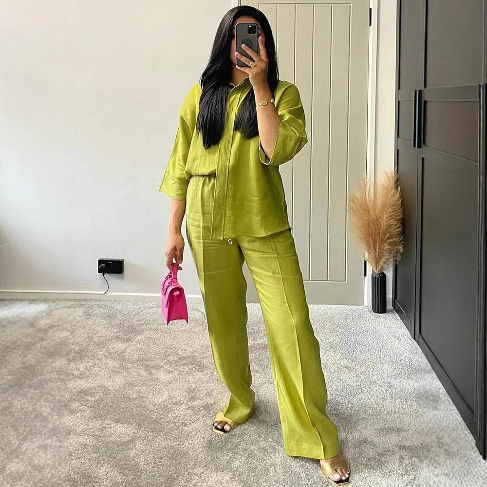 Relaxed Shirt & Wide-Leg Pants Casual Set